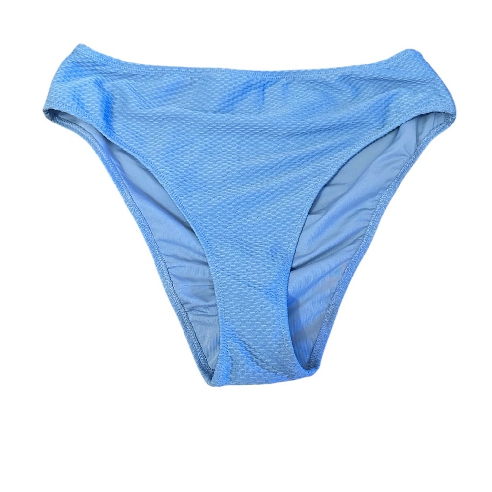 Aerie Textured High Waisted Full Coverage Bikini Top‎ Size Large Blue NWT